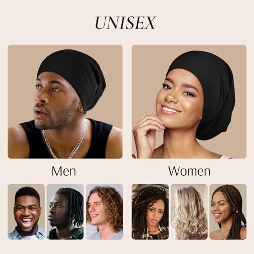 Satin Lined Hair Bonnet for Sleeping, Sleep Cap for Women and Men Medium Black - Picture 6 of 7