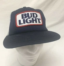 Vintage 1980s Bud Light Budweiser Patch Mesh Snapback Trucker Hat USA Made