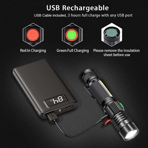 2X Super Bright FLASHLIGHT LED Torch Tactical Lantern Rechargeable USB Side COB - Picture 12 of 24
