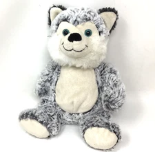 DolliBu Wolf Stuffed Animal Plush Blue Eyes Shaggy Fur Gray Cream Sitting 9"