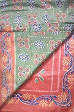 FNC Vintage Green Sarees Sambalpuri Woven Floral Art Silk Sari Fabric 5Yd