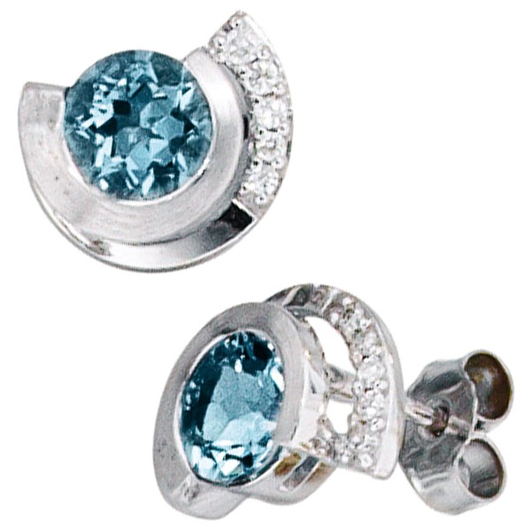 Paar Ohrstecker Aus Aquamarin & Brillanten 585 Gold WeißGold Ohrschmuck Damen-image