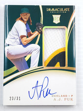 A. J. AJ Puk 2020 Panini Immaculate Rookie Autograph 3 Color Patch RPA SSP 23/31