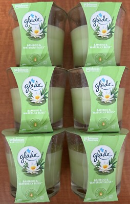 6 Pack Glade 3.4 oz (96 g) Each Bamboo and Waterlily Bliss Scented Glass Candles