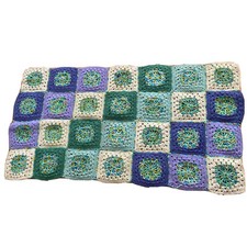 Crochet Lap Blanket Granny Square Pastel Purple Green Multi 21 x 40