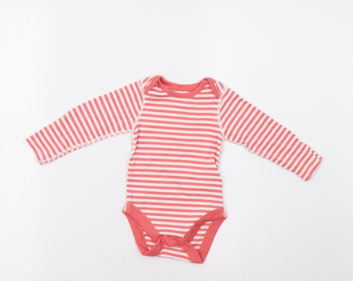 M S Baby Pink Striped Cotton Blend Romper Size 3 6 Months eBay UK