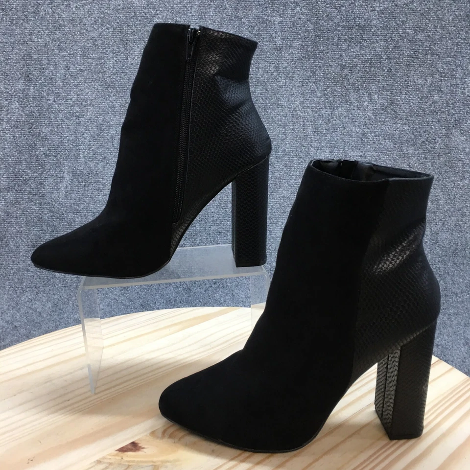 Shoedazzle Botas Mujer 9.5 Anika Botines Negro Gamuza Tacón Cremallera Lateral Foto 2 de 4