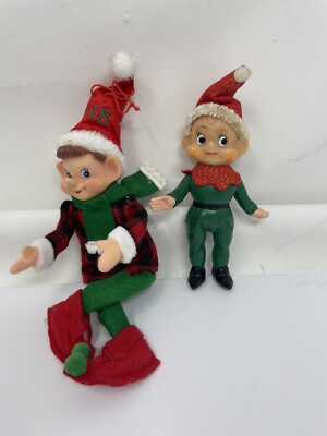 Christmas Ornaments Pixie Lot of 2 Red Green Holiday