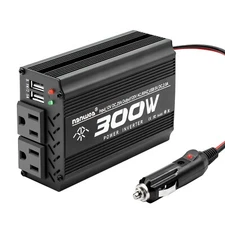 Black 300W/600W DC12V to AC110V Modified Sine Wave Car Inverter with 2 AC Socket