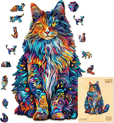 Puzzle De Madera De Gato Para Adultos – Piezas De Madera Sostenible, Entrenamiento Mental Y Relajación, Regalo Original