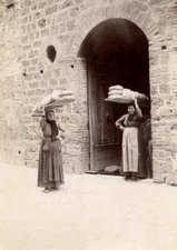 Two bread delivery women San Gimignano Tuscany Italy 1905 Old Photo