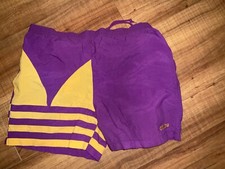 Vintage Adidas Trefoil Shorts Soccer Running Jog Sz L 90s 80s Lakers Purple Gold