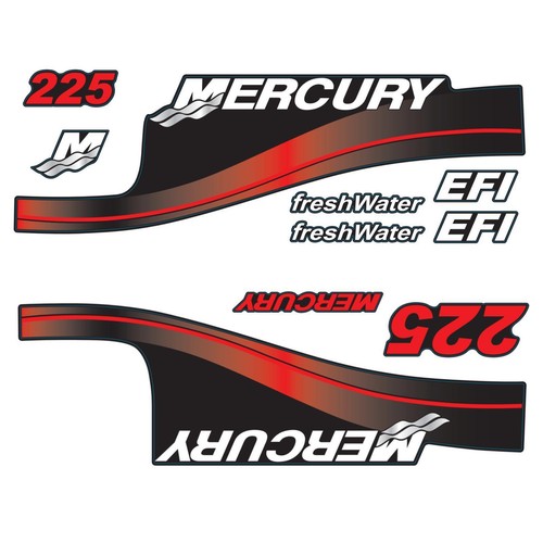 Mercury Außenbord Decals 225 PS EFI Vorder Rück und Seitenaufkleber Rot - Picture 3 of 6