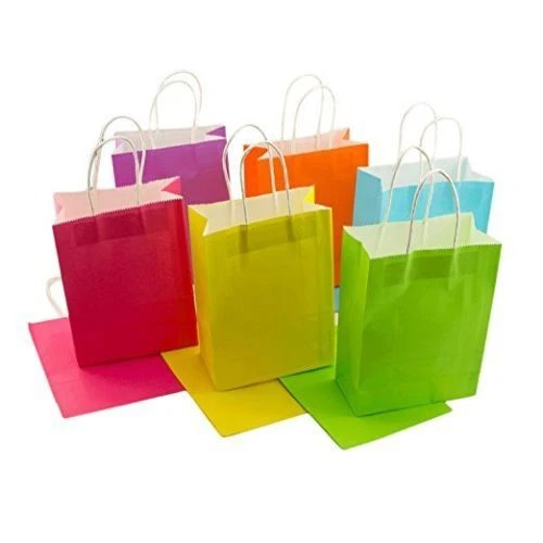 60pc SMALL Kraft Rainbow Paper Gift Bags Handle Party Supplies 8.6 x 6.25  BULK