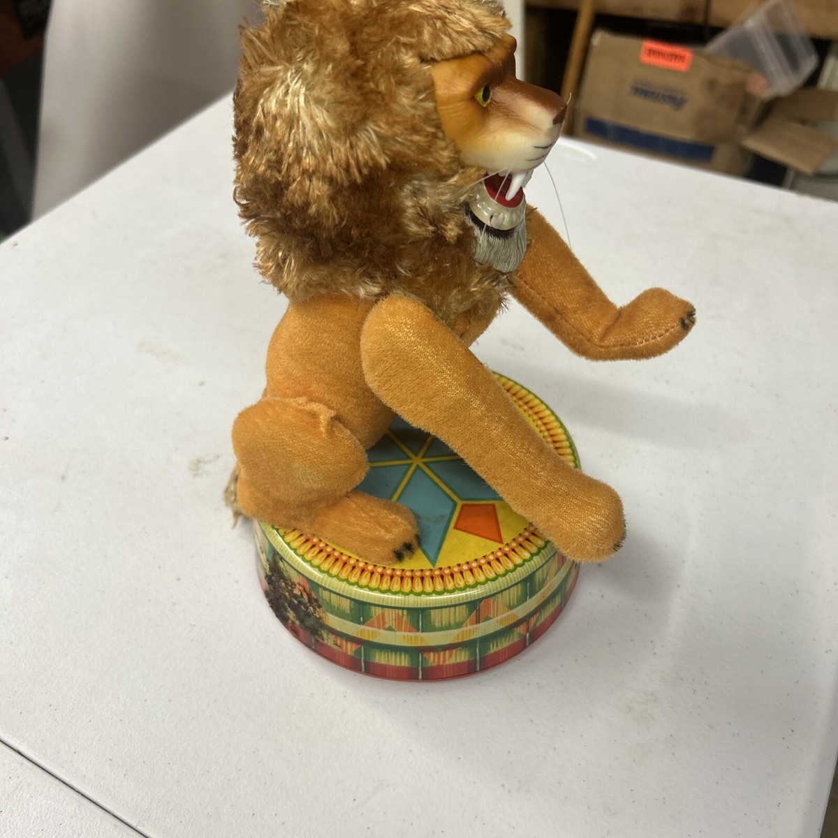 Vintage Tinplate Battery-Operated Circus Lion Toy, Rock