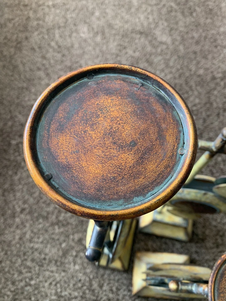 Antiqued Candlestick Holders - Set Of 3 - Rustic Brown Tones- Metal, Unique Set - Image 4 of 4