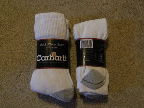 Work Wear by Carhartt 12 pair socks large 9-12 crew white with grey toes & heels - Afbeelding 1 van 3