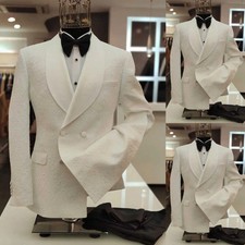 Men's White Paisley Floral Blazer Formal Party Prom Groom Tuxedo Wedding Suit