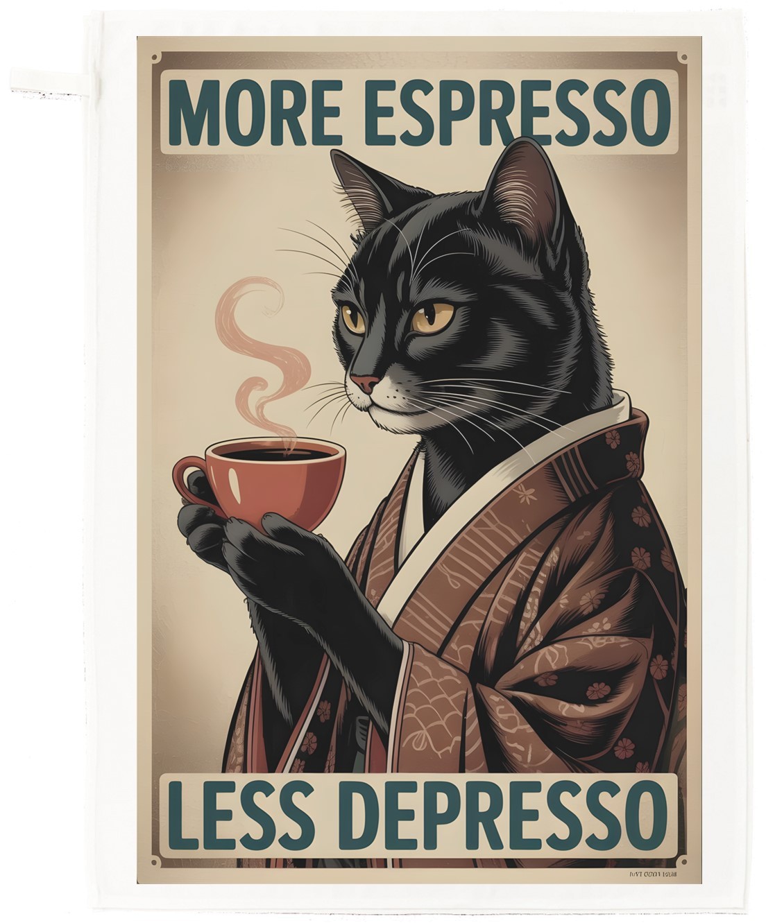 More Espresso Less Depresso Cat Tea Towel, 100% Cotton, White, 65 x 47cm