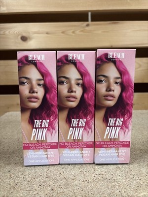 Lot of 3: Bleach London BIG PINK Semi-Permanent Vegan Hair Dye PETA Approved