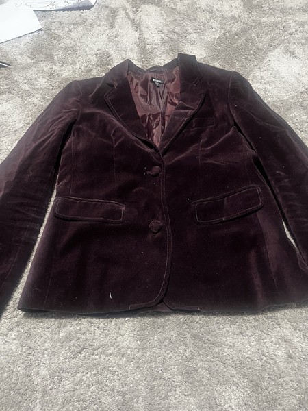 Emerge Womens Blazer Jacket Size 12 Burgundy Velvet Button Front Lined