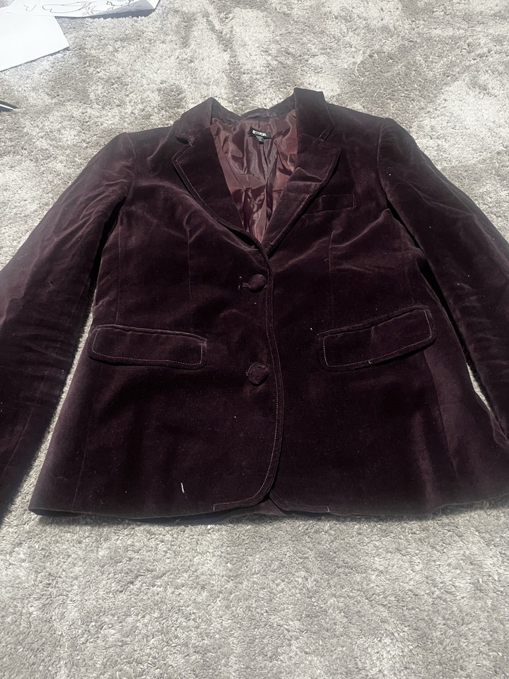 Emerge Womens Blazer Jacket Size 12 Burgundy Velvet Button Front Lined