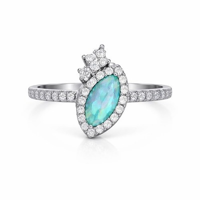 Bomb Party Ring  Drops Of Sparkle  Ice-Blue Fire Opal Hematite Plating Sz 7