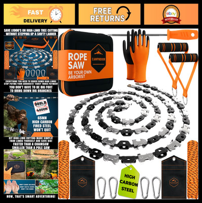 53'' Rope Chain Saw - Manual Tree Limb Cutter with Ergonomic Handles & Case - Eas