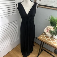 Vintage WET SEAL Womens Dress XS Black Maxi Plunging V-Neck Jersey Retro Y2K