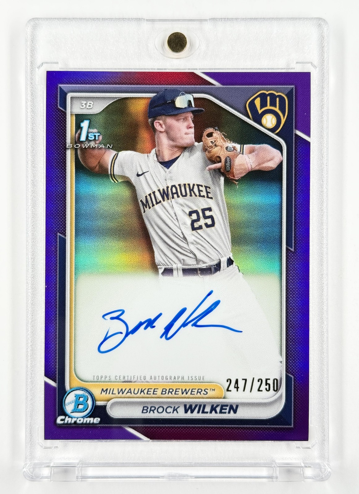 Brock Wilken Auto Chrome /250 Purple Refractors 2024 1st Bowman Card Brewers