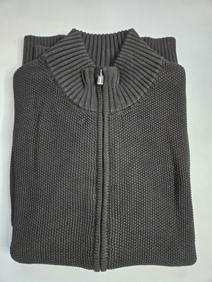 F/X FUSION SPORTSWEAR FULL ZIP BLACK TEXTURED COTTON BLEND MOCK NECK MEN SWEATER