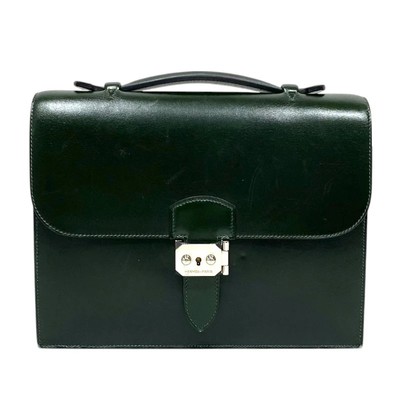HERMES Sac a Depeches 27 Box Calf Veil Fonce Handbag Silver Hardware #OK2081