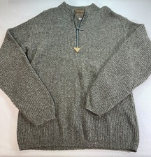 Vintage REI Sweater Mens M Green Knit Wool Blend 1/4 Zip Pullvoer Made in USA