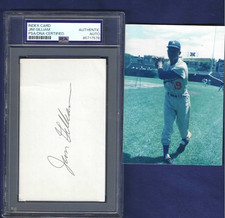 Jim Gilliam LA Dodgers Baseball Autographed 3x5 Card & Brace Photo PSA SLABBED
