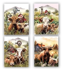 Farmhouse Highland Cow Wall Art Rustic Floral Wall Decor, Farm Animal Images,...