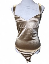 Free People Gold Bodysuit S Regular One-Piece Stretch Solid Strap Accent