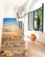 FLFK Decorative STAIR RISERS Peel n Stick Decals 9 pcs Ocean/Beach Sunset Theme