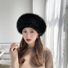 Fashion Women's Furry Winter Faux Fox Fur Brim Faux Fur Hat Berets Warm Cap
