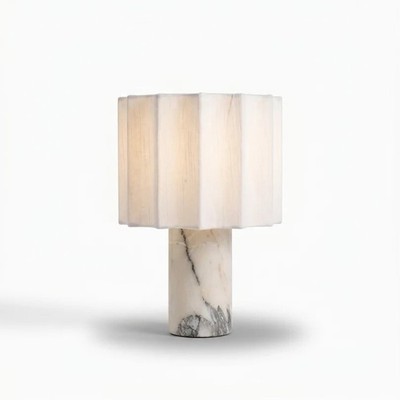 Marble Table Lamp   Sculptural Pleated Design, Rechargeable LED, Modern Luxury