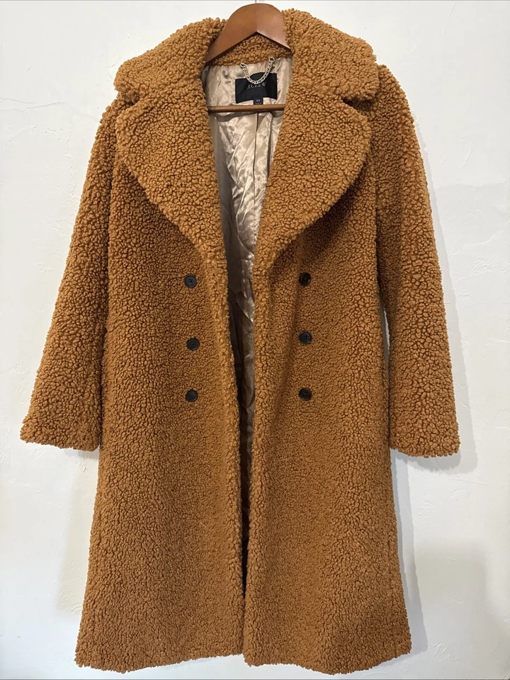 Abrigo de peluche J Crew talla XS marrón texturizado difuso de piel sintética