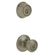 Kwikset Tylo Antique Brass Entry Door Knob and Single Cylinder Deadbolt Combo