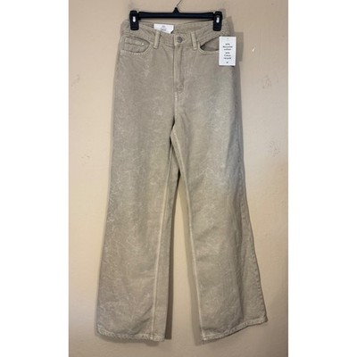 &Denim Wide Leg Jeans Women 4 Tan Beige Stone Wash Ultra High Waist H&M