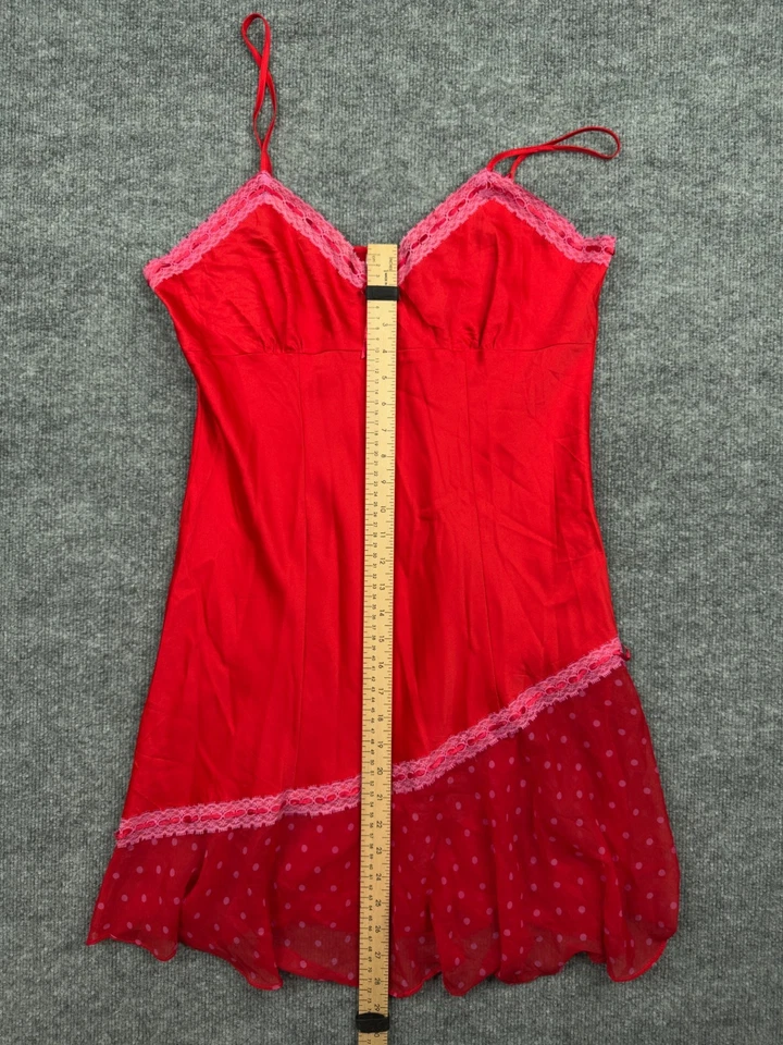 Women's y2k Red Chemise Slip Size 14-16 Intimates Sleepwear Polka Dot Hem - Image 4 of 4
