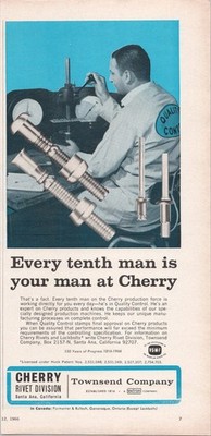 Cherry Rivet Townsend Vintage 1966 Magazine Ad Quality Control Rivets Lockbolts