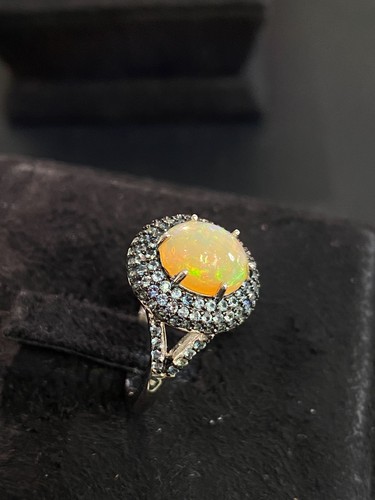 NATURAL FIRE OPAL 9X7 SAPPHIRE DIAMOND CUT STERLING SILVER 925 RING EARRING - 第 10/13 張圖片