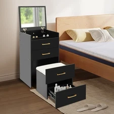 Makeup Desk with Mirror, Compact Dressing Table, Small Make Up Table Black