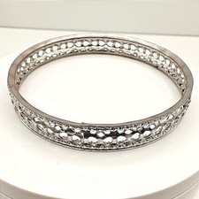 Vintage Silver Tone Openwork Heart Bangle Bracelet Etched Boho Jewelry Retro 90s