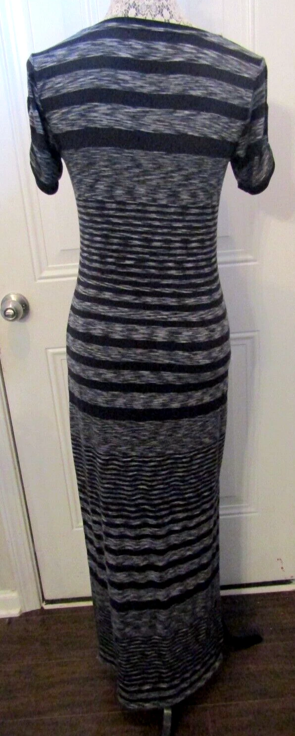 Michael Kors Maxi Abito Nero Righe Elasticizzato Maniche Corte Cerniera Donna Tg S