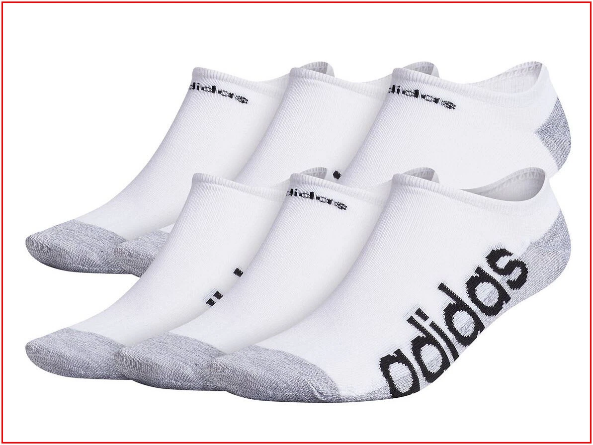 6 Pairs- Adidas Mens SUPERLITE AeroReady NO SHOW Socks -Cushioned Wicks - WHITE