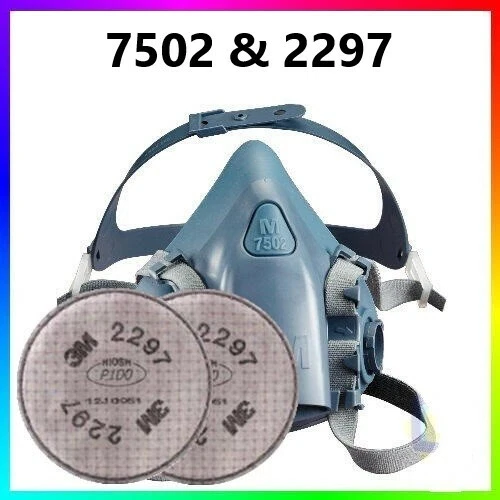 3M 7502 Reusable Half Mask Respirator & 2- 2297 P100 Particulate Filter MEDIUM - Picture 1 of 3